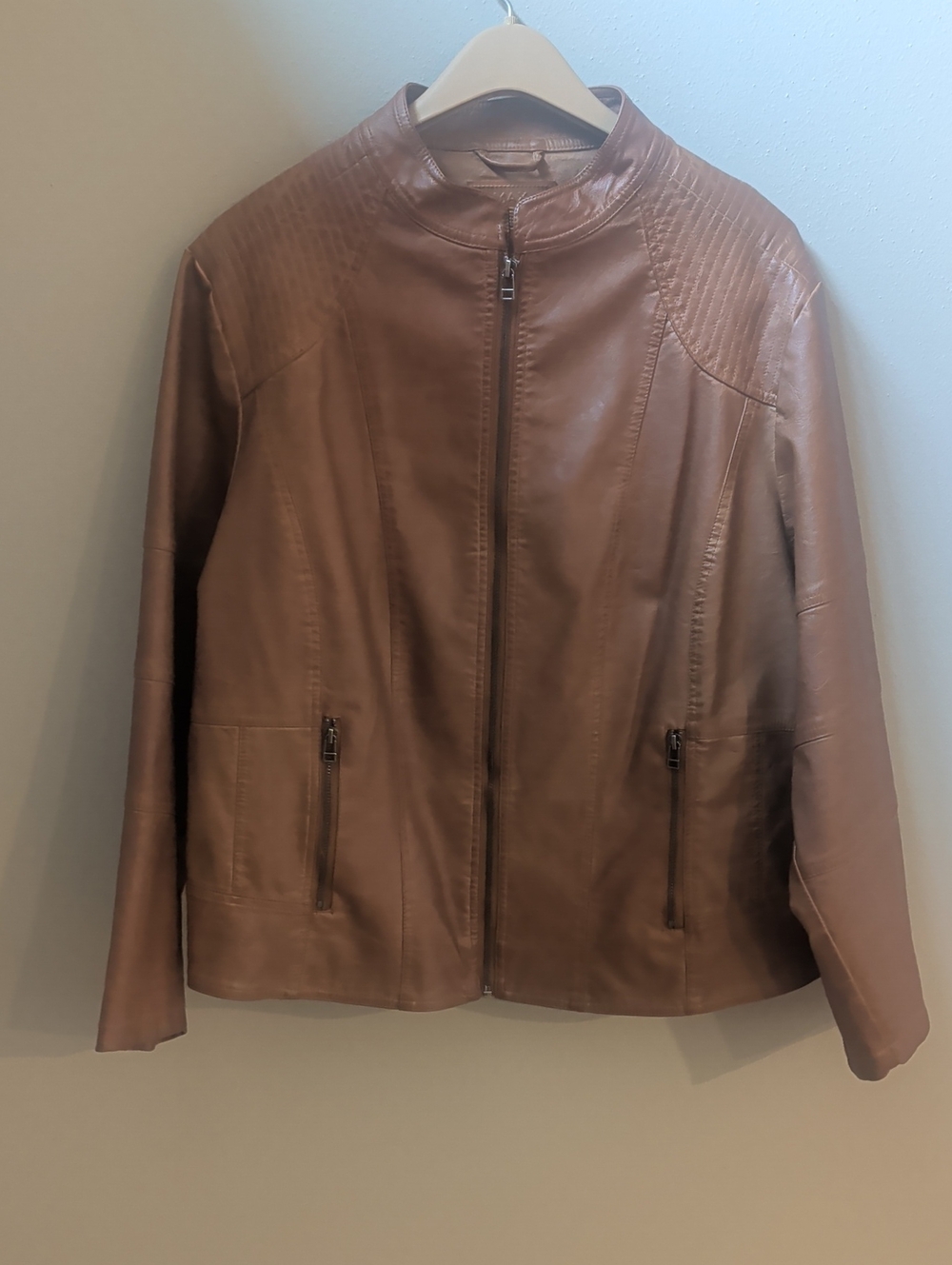 Max Studio Chestnut Brown Leather Zip Jacket